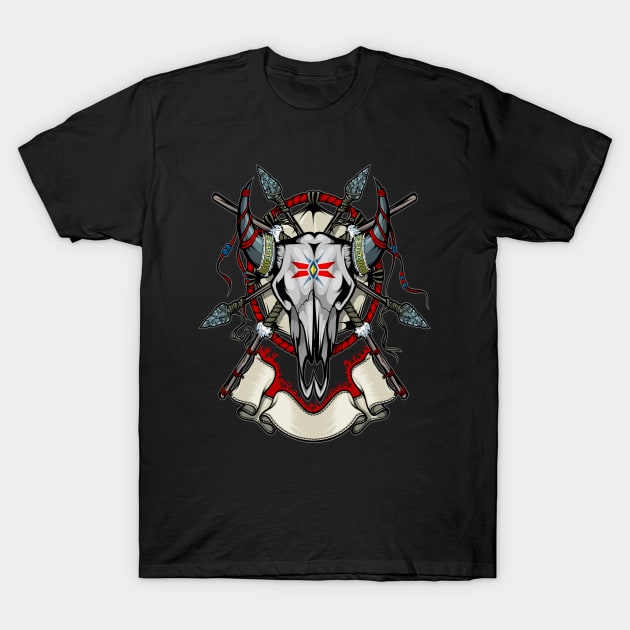 buffalo skull in indian tribe T-Shirt by MuftiArt